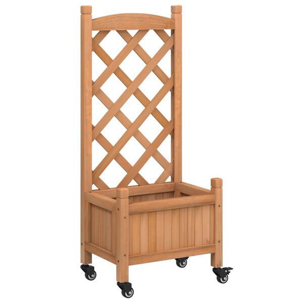 vidaXL Jardinière avec treillis et roues marron bois massif de sapin