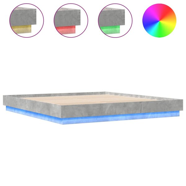 vidaXL Cadre de lit avec LED sans matelas gris béton 200x200 cm