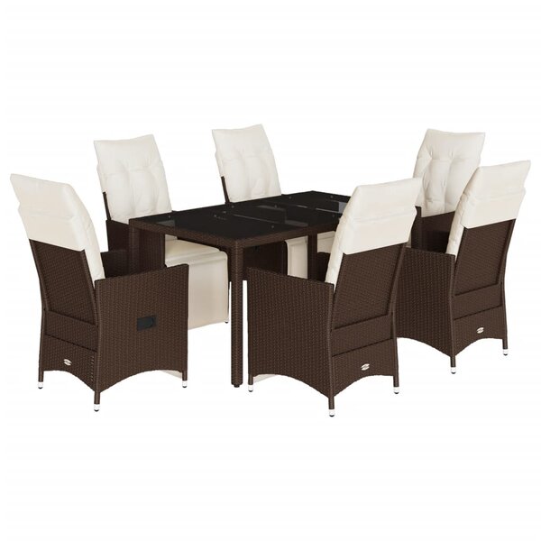 vidaXL Ensemble de bistro de jardin 7 Pièces coussins marron poly rotin