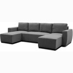 Canapé d'angle convertible panoramique PHAREL5/6 places - Tissu anthracite - Coffre de rangement - 297 x 155 x 85 cm