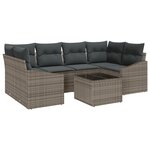 vidaXL Ensemble de Canapé de Jardin de 7 pièces avec Coussins Gris en Rattan Poly