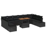 vidaXL Ensemble de Canapés de Jardin 11 pièces avec Coussins Noir Poly Rattan