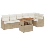 vidaXL Canapé de Jardin 7 Pièces avec Coussins Beige en Rattan Synthétique