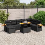 vidaXL Salon de jardin 9 Pièces avec coussins noir résine tressée