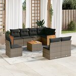 vidaXL Salon de jardin 9 Pièces avec coussins gris résine tressée