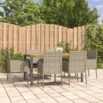 vidaXL Ensemble à manger jardin et coussins 7 Pièces gris rotin