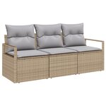 Set de canapé de jardin vidaXL 3 pièces avec coussins Beige Poly Rattan