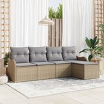 vidaXL Ensemble de Canapé de Jardin 5 Pièces avec Coussins Beige Poly Rattan