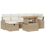 Set de canapé de jardin vidaXL 7 pièces avec coussins en poly rotin beige