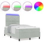 Lit box spring vidaXL avec matelas et lumière LED Gris clair 120x190 cm Velours