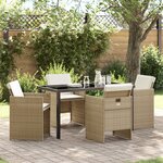 vidaXL Set de salle à manger de jardin 5 pièces avec coussins beige en poly rotin