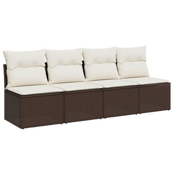 vidaXL Canapé de jardin avec coussins 4 places marron résine tressée