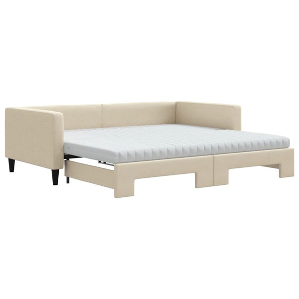 vidaXL Lit de jour avec gigogne et matelas crème 100x200 cm tissu