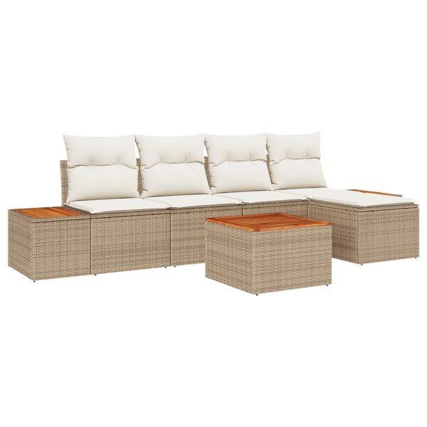 Canapé de jardin 6 pièces avec coussins beige rattan synthétique acacia
