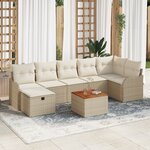 Ensemble de Sofa de Jardin vidaXL 8 Pièces avec Coussins Crème en Poly Rattan