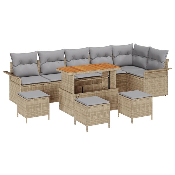 vidaXL Ensemble de canapé de jardin de 10 pièces avec coussins beige en rotin acacia