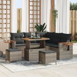 Ensemble de canapé de jardin 8 pièces avec coussins en poly rotin gris acacia