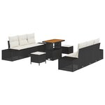 Ensemble de canapé de jardin 9 pièces avec coussins poly rattan noir acacia