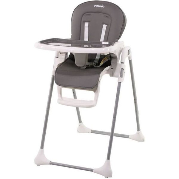Chaise haute NANIA BIANCA - 6 mois à 36 mois - Dossier inclinable - Hauteur réglable - Pliage compacte - Gris