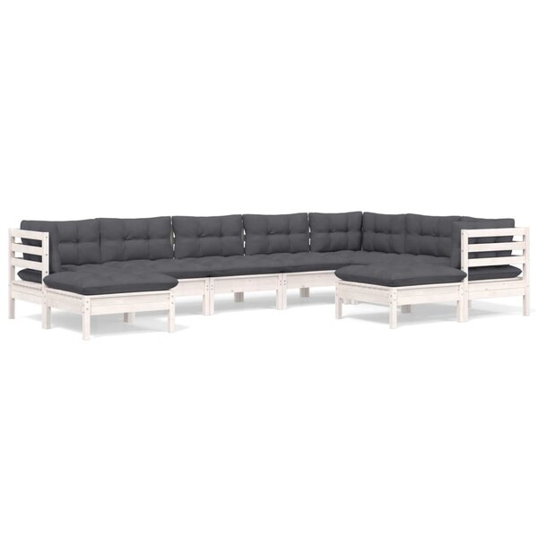 vidaXL Salon de jardin 9 Pièces avec coussins blanc bois de pin massif