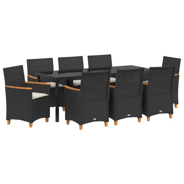 vidaXL Set de salle à manger de jardin 9 pièces avec coussins en rattan noir