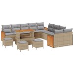Set de canapé de jardin vidaXL de 14 pièces avec coussins Beige Poly Rattan Acacia