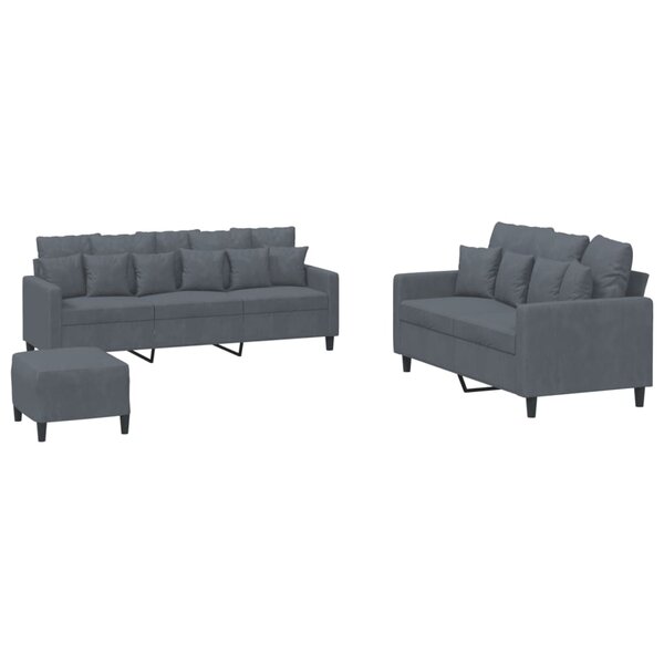 vidaXL Ensemble de canapés 3 Pièces avec coussins Gris foncé Velours