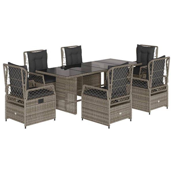 vidaXL Ensemble à manger de jardin et coussins 7 Pièces gris rotin