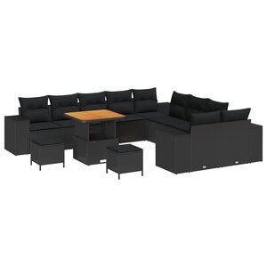 Ensemble de sofa de jardin de 13 pièces avec coussins Noir Poly Rotin Acacia