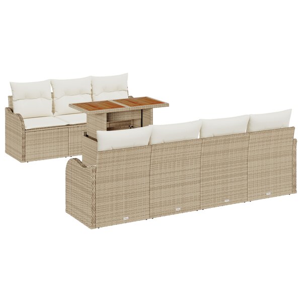 Ensemble de canapé de jardin 8 pièces avec coussins Beige Poly Rattan