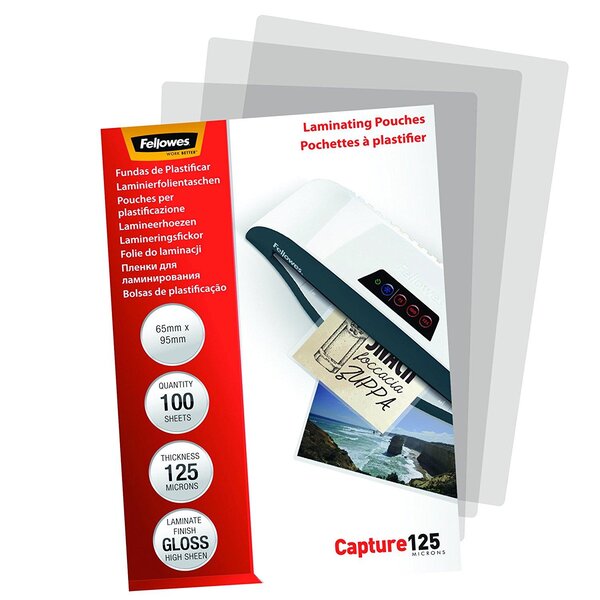 Pochette à plastifier 83 x 113 mm 250 microns '2x125) Pack de 100 FELLOWES