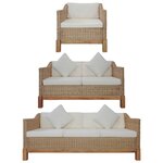 vidaXL Ensemble de canapés 3 Pièces avec coussins Rotin naturel