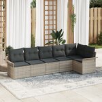Ensemble de Canapé de Jardin 6 pièces avec Coussins Gris Clair Rattan Poly