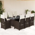 vidaXL Ensemble à manger de jardin et coussins 9 Pièces marron poly rotin