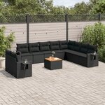 vidaXL Salon de jardin 11 Pièces avec coussins noir résine tressée