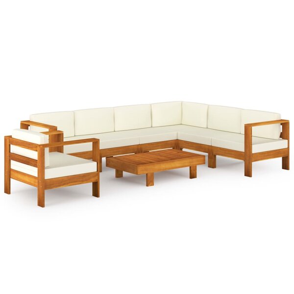 Salon de jardin meuble d'extérieur ensemble de mobilier 8 pièces avec coussins blanc crème bois d'acacia 02_0017484