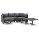 vidaXL Salon de jardin 7 Pièces avec coussins Résine tressée Gris