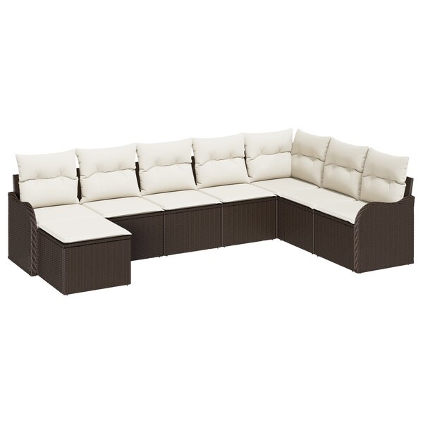 Ensemble de canapé de jardin 8 pièces avec coussins marron poly rotin
