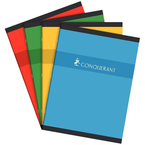 Cahier piqûre 48 pages seyès  papier 70 g  couverture en carte recyclée  format 24 x 32 cm CONQUERANT