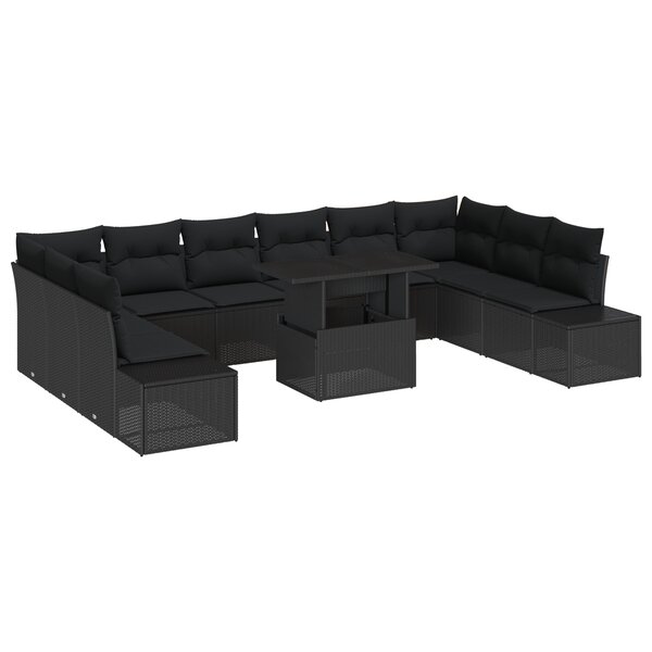 vidaXL Ensemble de canapé de jardin de 11 pièces avec coussins en poly rotin noir
