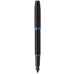 Stylo plume Parker IM Vibrant Rings  Satin noir laqué  attributs bleu océan  Plume fine  recharge d’encre bleue  Coffret cadeau