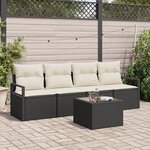 Ensemble de canapé de jardin 5 pièces avec coussins noir en rotin synthétique