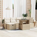 Ensemble de canapé de jardin 7 pièces vidaXL avec coussins beige poly rattan