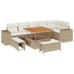 Ensemble de 9 pièces canapé jardin beige poly rotin acacia