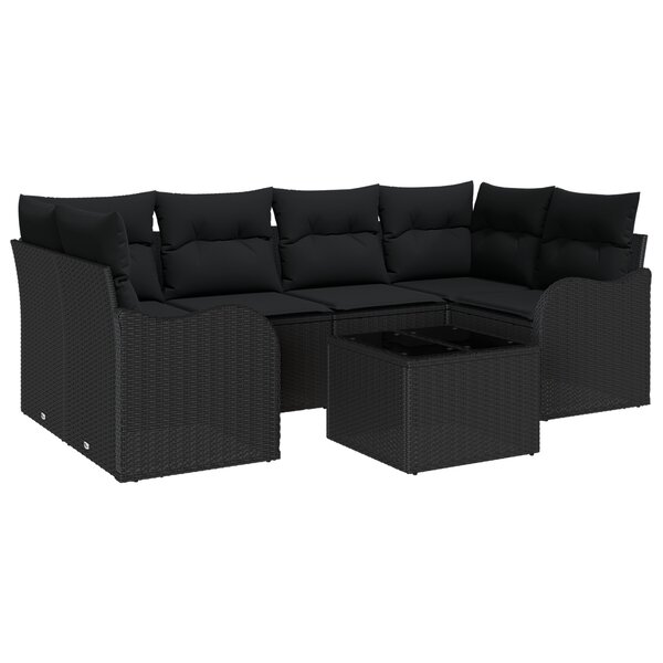 Canapé de Jardin 7 Pièces avec Coussins en Poly Rattan Noir