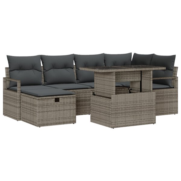 Set de canapé de jardin vidaXL 7 pièces avec coussins gris en poly rotin