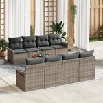 Ensemble de Canapé de Jardin 9 Pièces avec Coussins Gris Rattan Acacia vidaXL