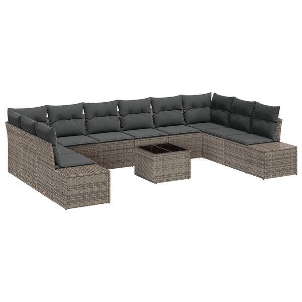 vidaXL Ensemble de Canapé de Jardin de 10 pièces avec Coussins Noir Rattan Poly