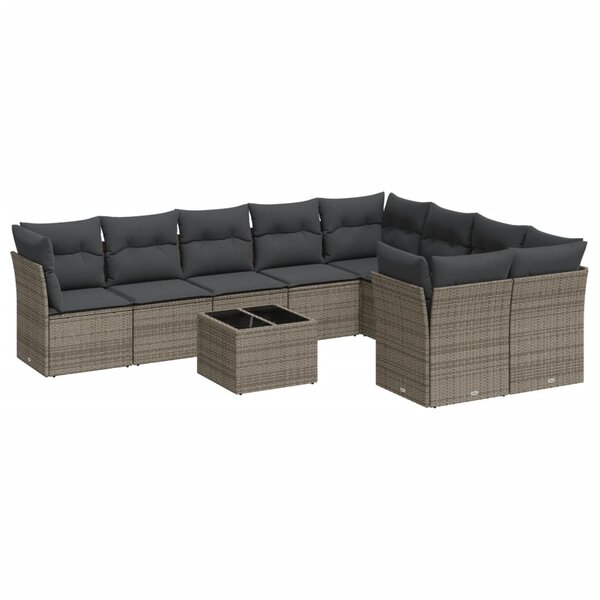 vidaXL Salon de jardin avec coussins 10 Pièces gris résine tressée