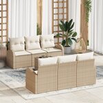 vidaXL Set de canapé de jardin 7 pièces avec coussins Beige Poly Rotin